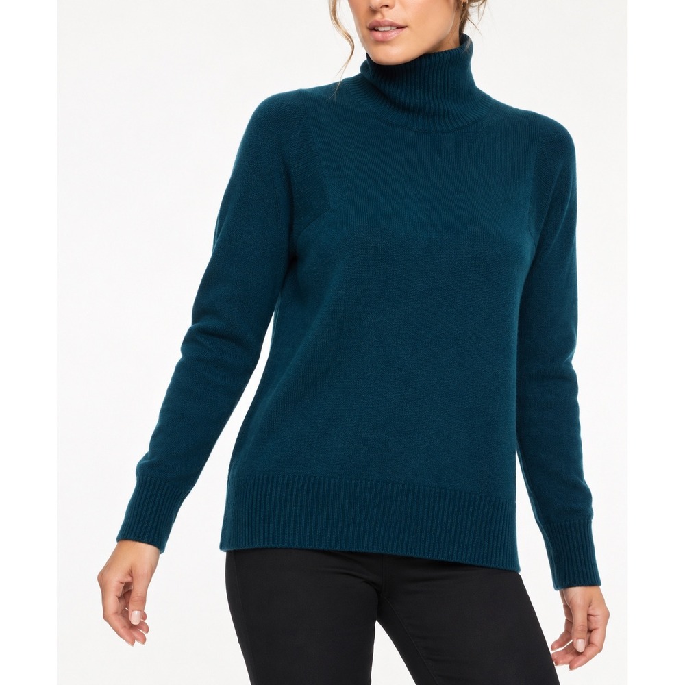 Athleta Teal Blue Wool Cashmere Blend Turtleneck Sweater Small